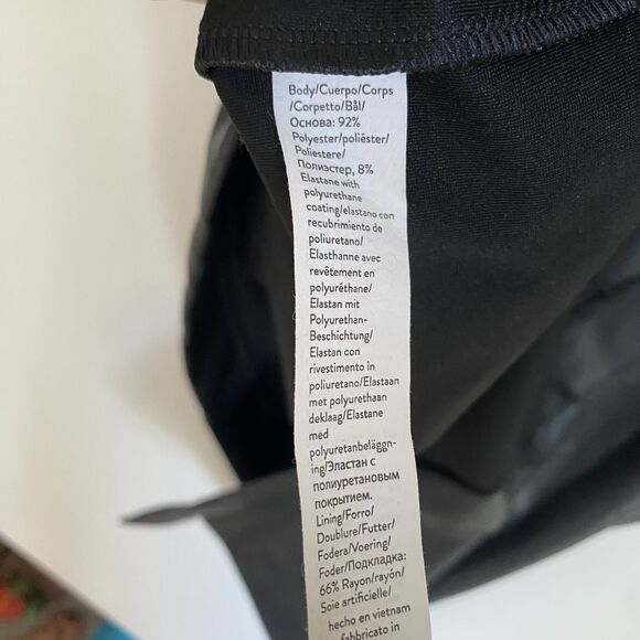 Spanx Faux Leather Midi Dress XL Black Sleeveless Minimalist Sexy Career Sheath - Picture 9 of 9